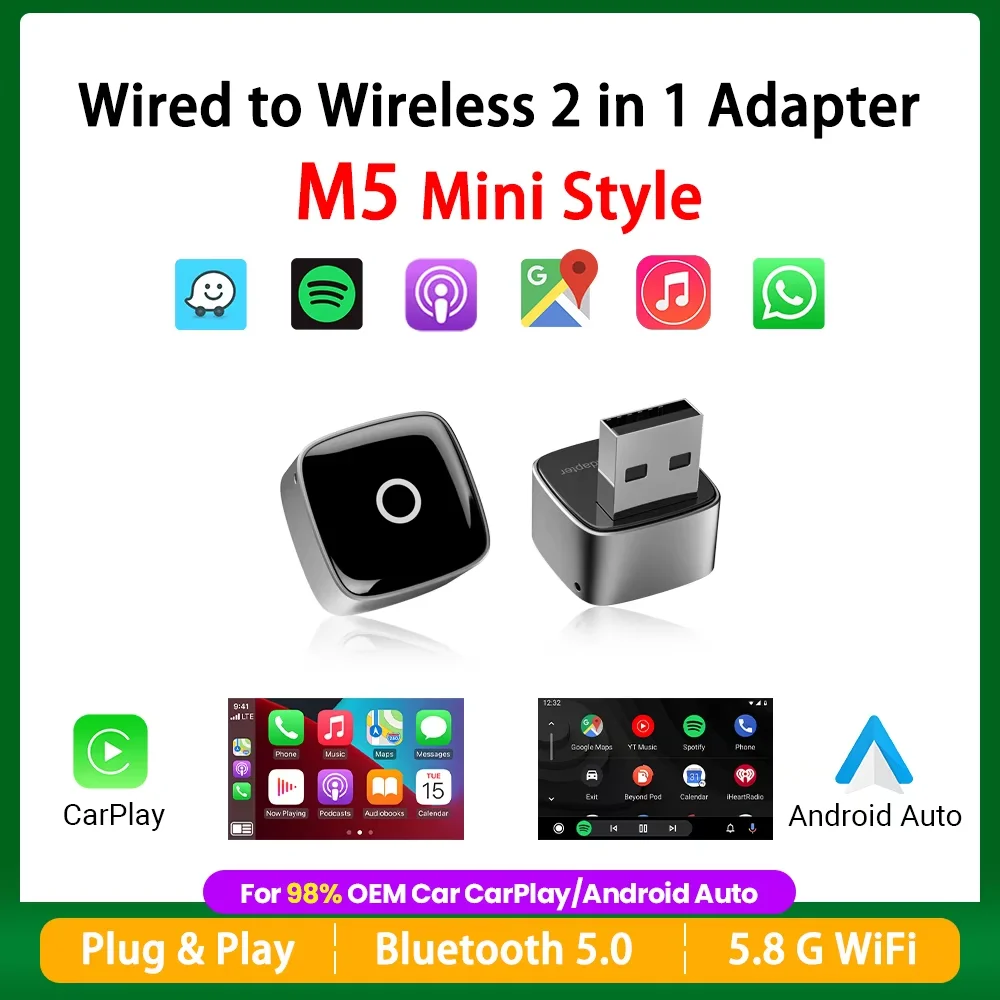 

Новый адаптер 2-в-1 для автомагнитолы M5 Mini (2026): проводной-беспроводной, с OEM-программным ключом, USB, новая умная розетка