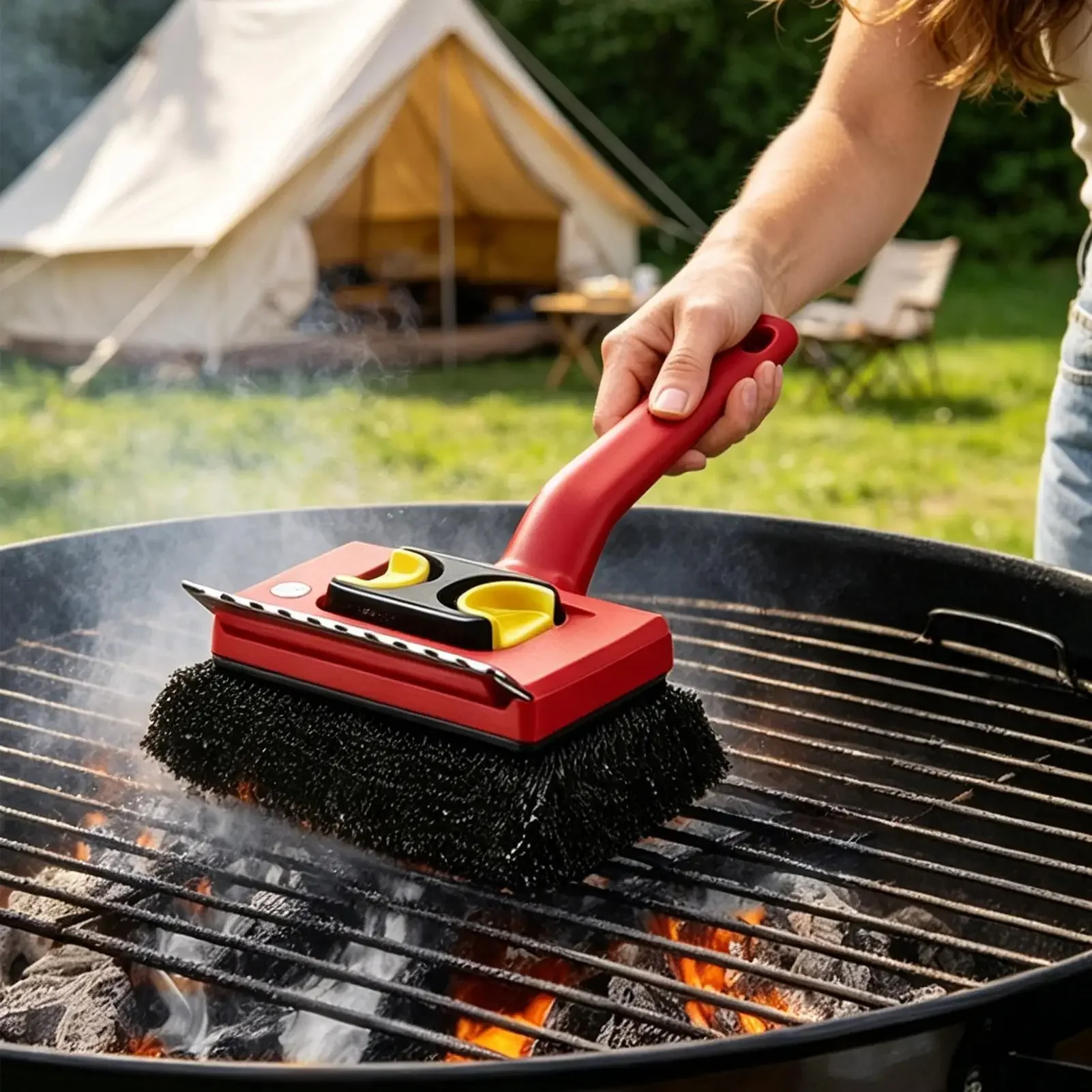 Long Handle Electric Grill Brush,No Shedding Durable Design,Powerful Cleaning Tool for Outdoor Camping Picnic Barbecue Use