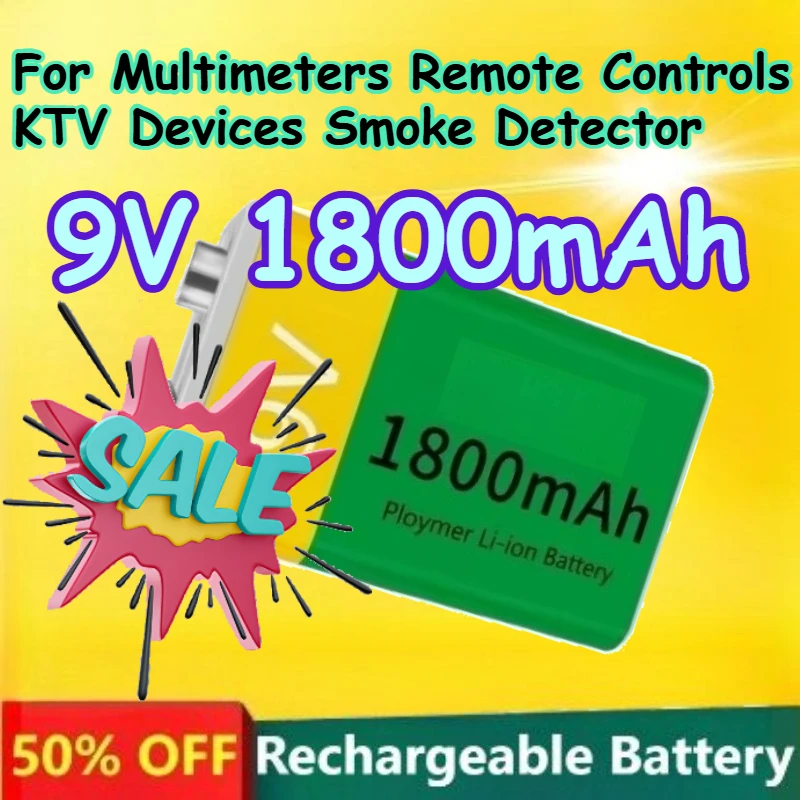 

9V 1800mAh Capacity USB Rechargeable Lithium Battery for Multimeters Remote Controls KTV Devices Smoke Detector Battery