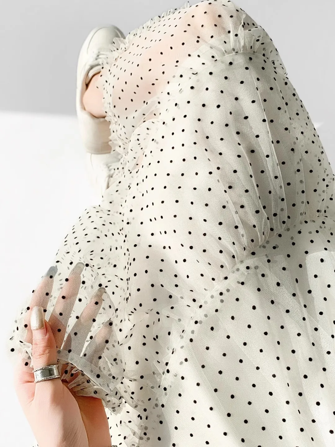 

Летняя женская юбка миди А-силуэта с высокой талией, асимметричная, в горошек, из сетчатой ткани, стройнящая, повседневная, из полиэстера...