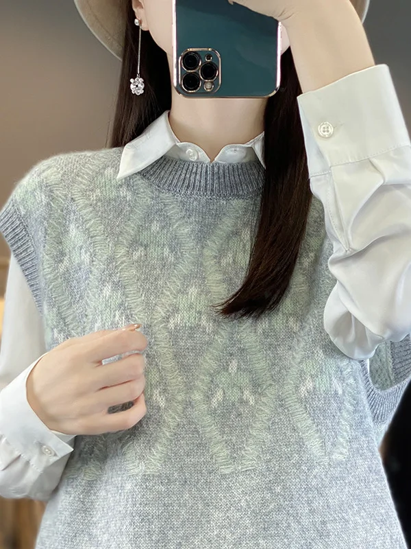 

Вязаный свитер в стиле ретро, женский круглый жилет Ne Svel Twist с цветочным дизайном, осень-зима, теплая термовояда, универсальный предмет