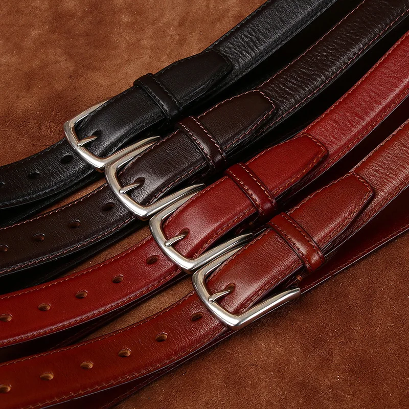 Vegetable-tanned top layer cowhide men's genuine leather belt men's simple business fashion casual vintage pin buckle belt men's