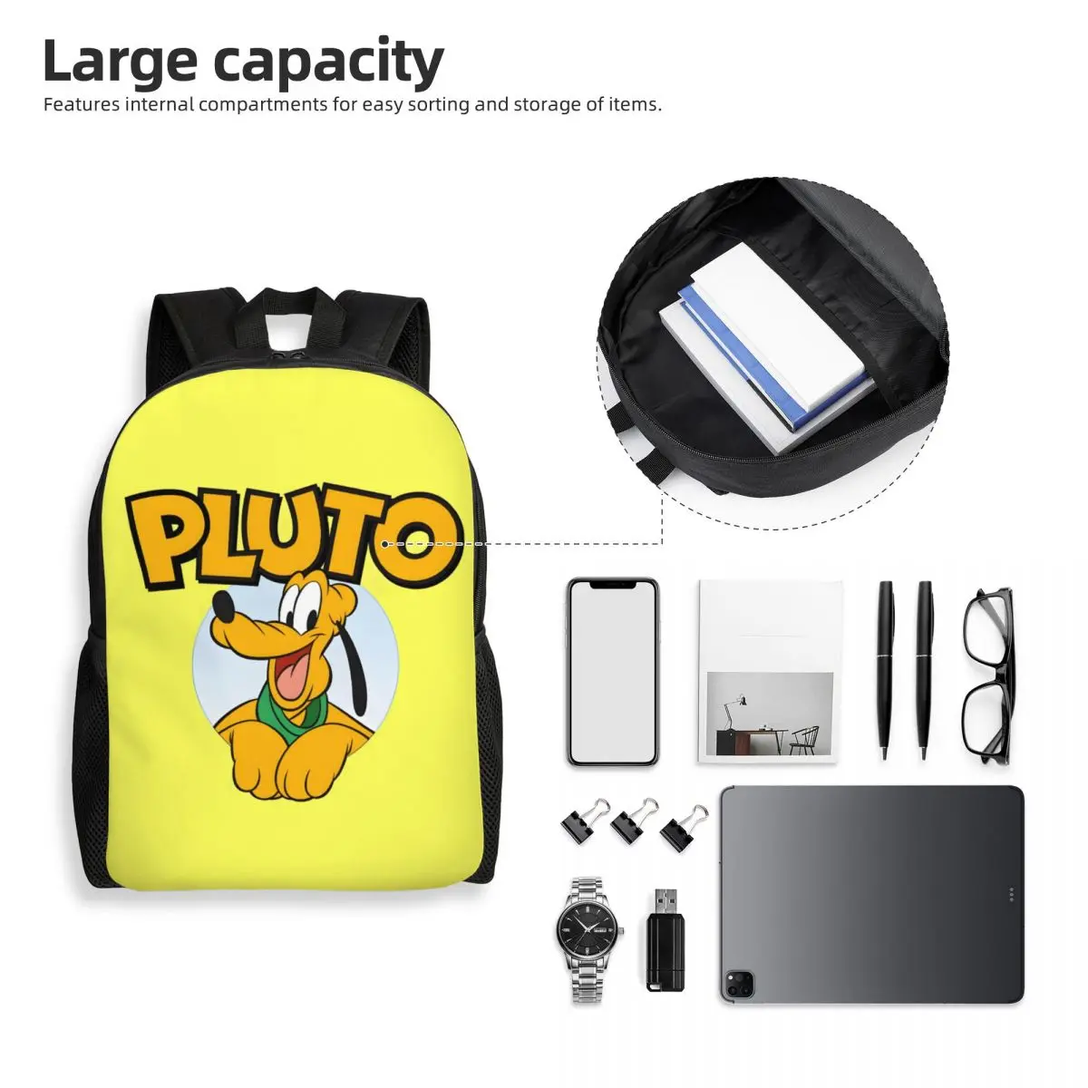 Custom Pluto Backpack for Women Men School College Students Bookbag Fits 15 Inch Laptop Dog Cartoon Bags