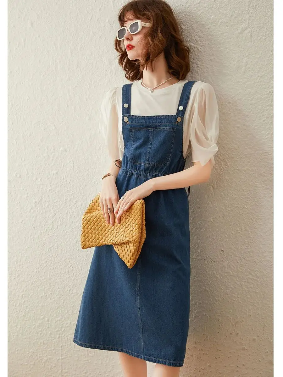 LOUIS YAO Denim Suspender Dress for Women 2024 Summer Casual Fashion A-line Suspended Skirt