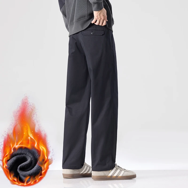 

Новое поступление, мужские свободные прямые брюки на флисовой подкладке, утепленные рабочие брюки для отдыха, утолщенная изоляция, хлопок 97%