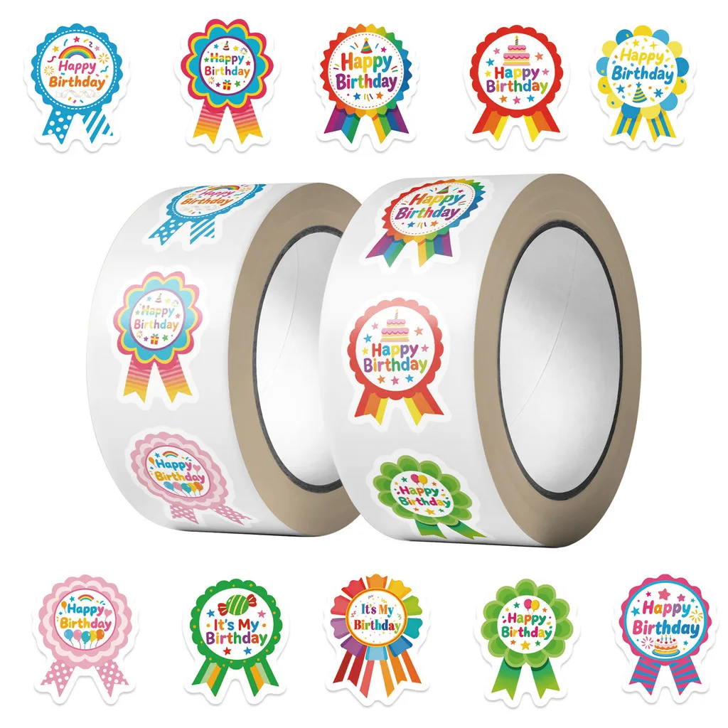 500Pcs Per Roll Cartoon Birthday Medal PVC Sealing Stickers, Cute Award Pattern Waterproof Tape for Sealing Anime Worlds Store