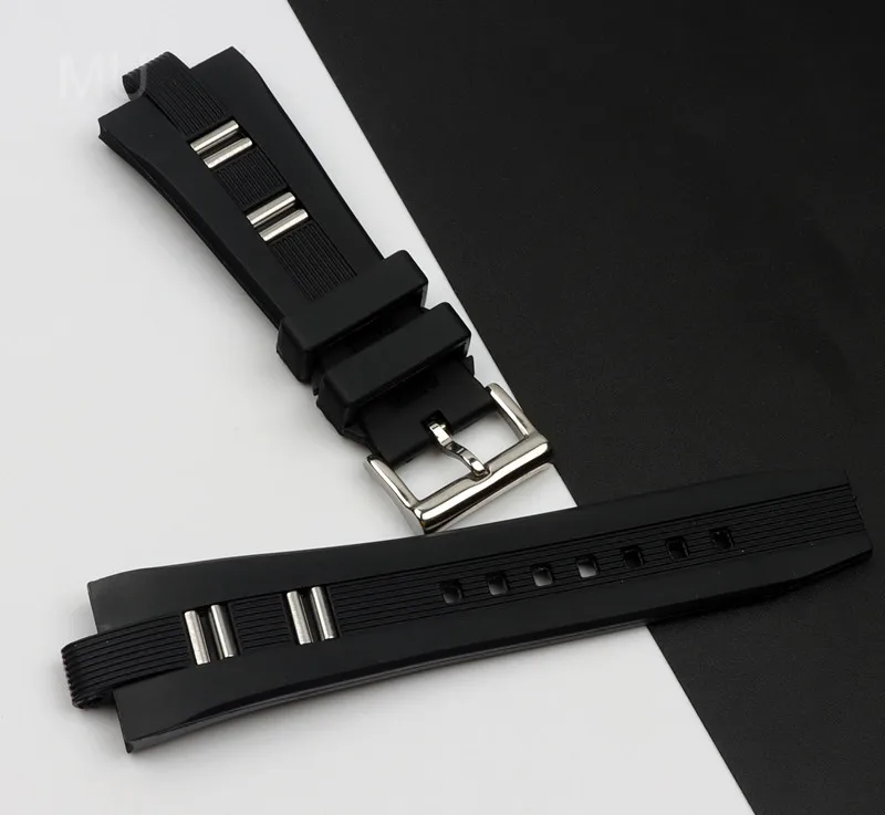 أشرطة سيليكون مطاطية لسلسلة Bvlgaryi ، حزام واجهة محدب للذكور والأنثى ، 26 × 9 ، أسود ، جودة عالية