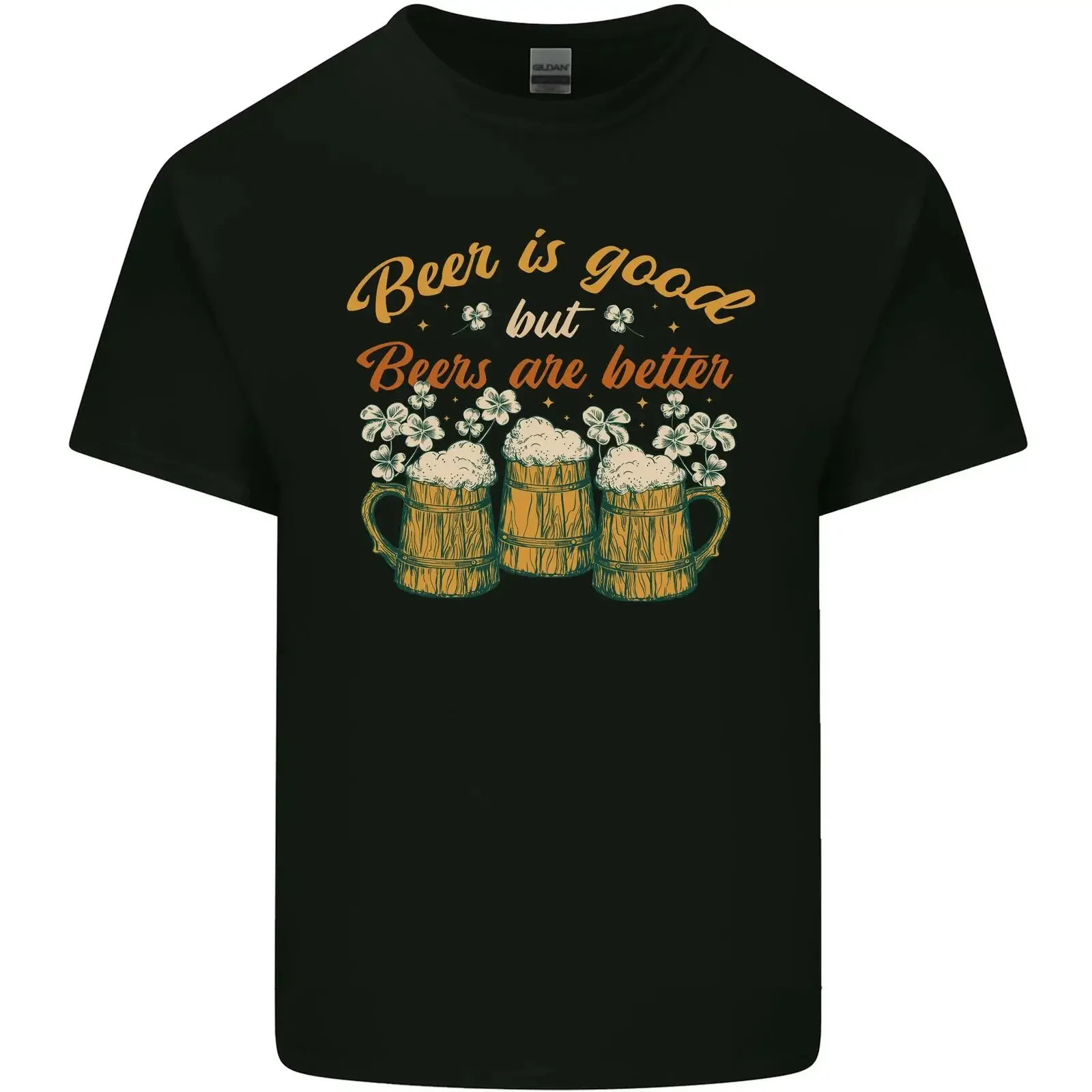 Camiseta Infantil Vintage com Estampa de Cerveja e Alcool, com a frase 'Bier ist gut sind besser lustig', Estilo Casual, Levemente Versátil, Confortável e Elástica