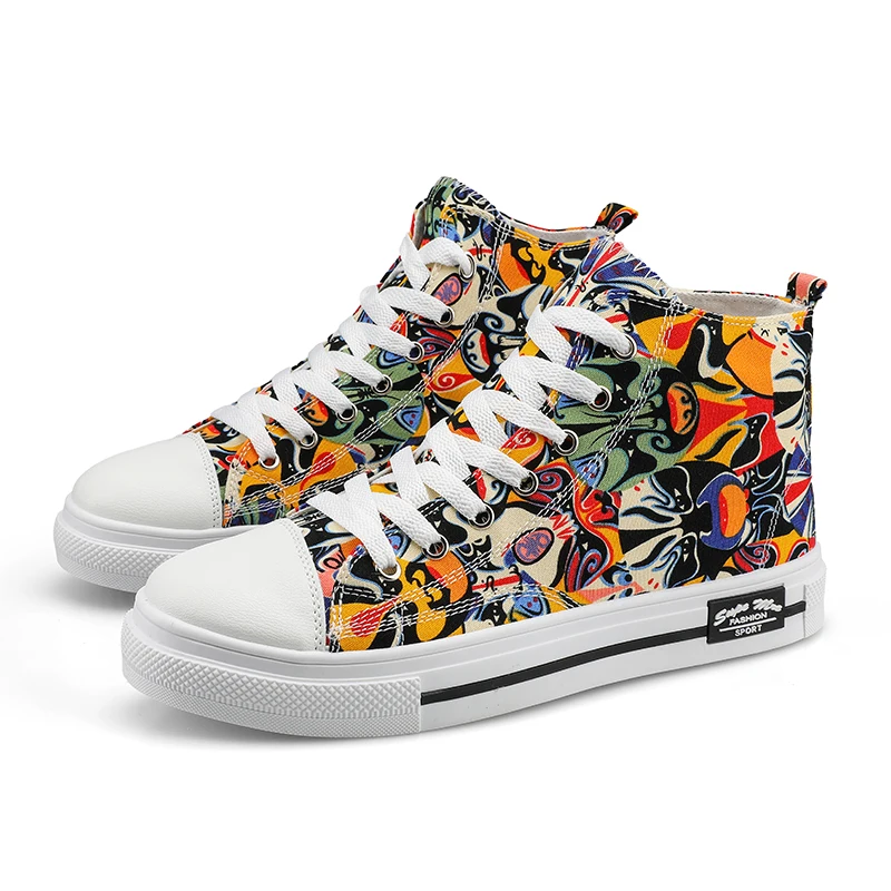 Zapatos de lona coloridos para hombre y mujer, zapatillas planas con cordones de alta calidad, estilo Graffiti Vamp, informales, talla 35-44, para