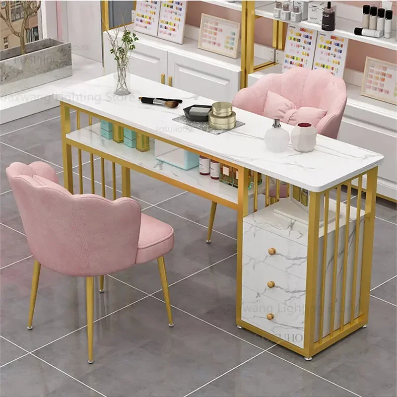 European Fashion Ins Manicure Table and Chair Set Double Manicure Tables Salon Furniture Professional Beauty Salon Nail Tables