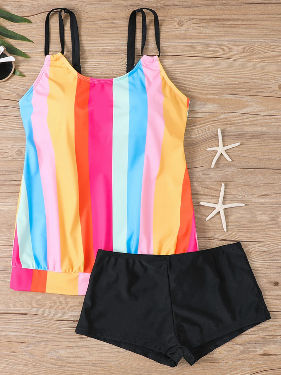 2 Pieces Colorful Printed Tankini Swimwear With Shorts Women Shoulder Strap Swimsuit Sport Beachwear Female Swimming Suit Summer