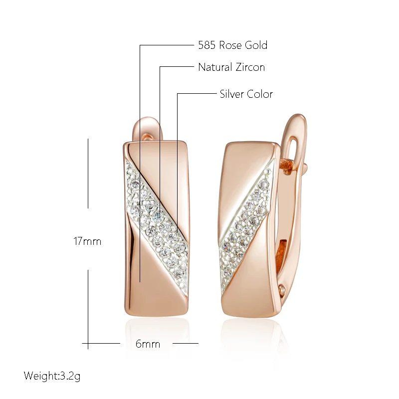 Kinel Fashion Square Wide Earrings for Women 585 Rose Gold Silver Color Mix Natural Zircon English Earrings Ethnic Bride Jewelry