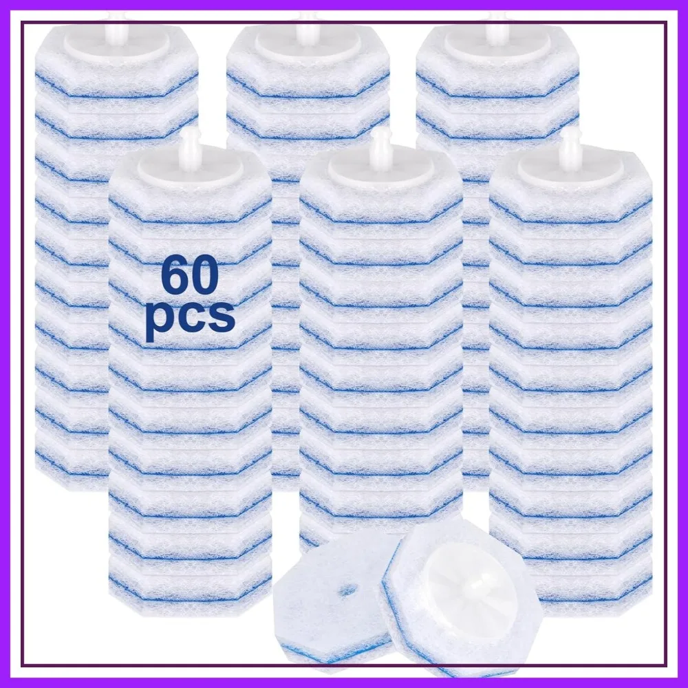 60pcs Toilet Cleaner Refill Pads for Clorox Wand, 3-Layer Scrubber Refills, Won't Fall Apart, Powerful Foam, Safe on Porcelain