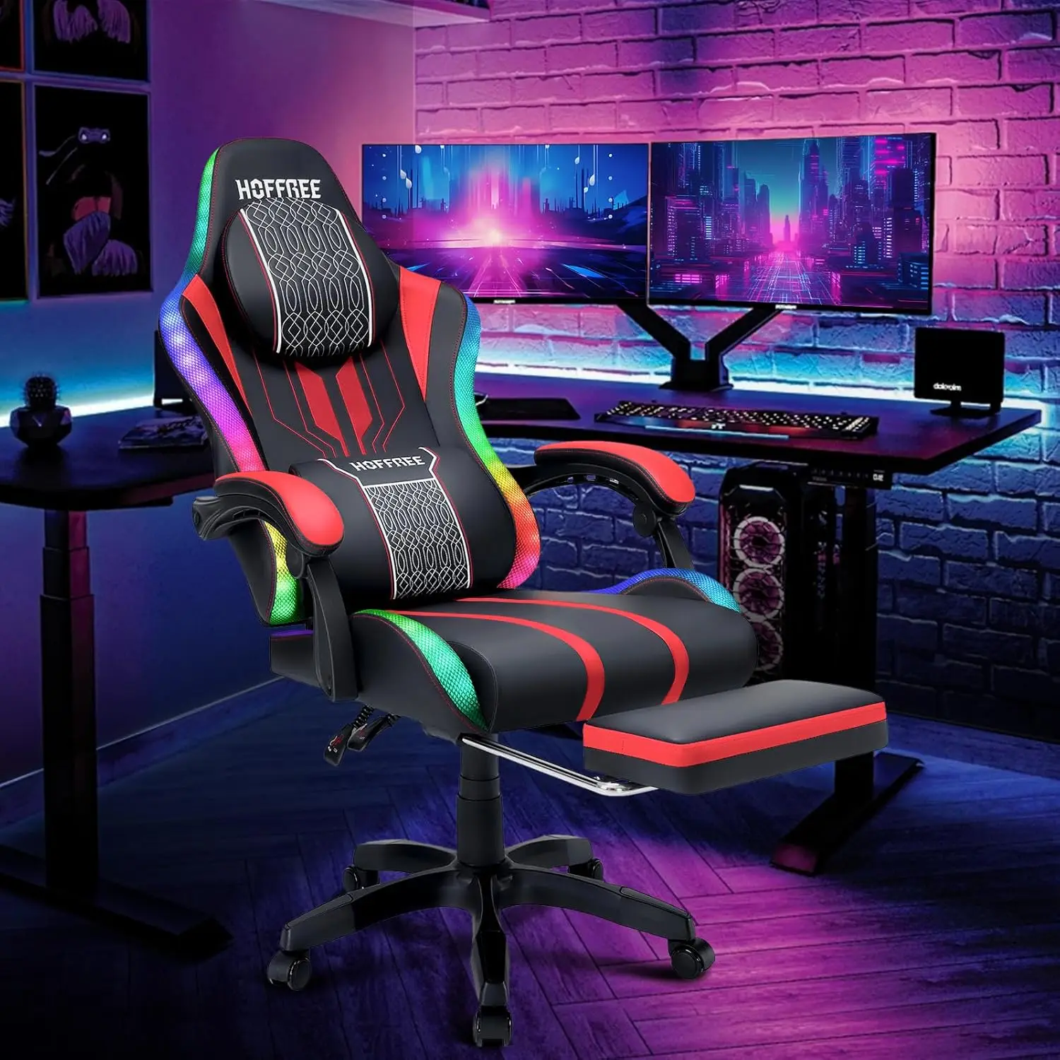 

Led Gaming Chair with Speakers and Massage Big and Tall Video Game Chair for 400lbs with Footrest Reclining High Back Chair