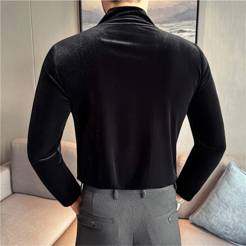 قميص رجالي للخريف والشتاء برقبة على شكل حرف V، قميص مخملي، طبقة أساسية سميكة ودافئة، ملابس كاجوال أنيقة #2