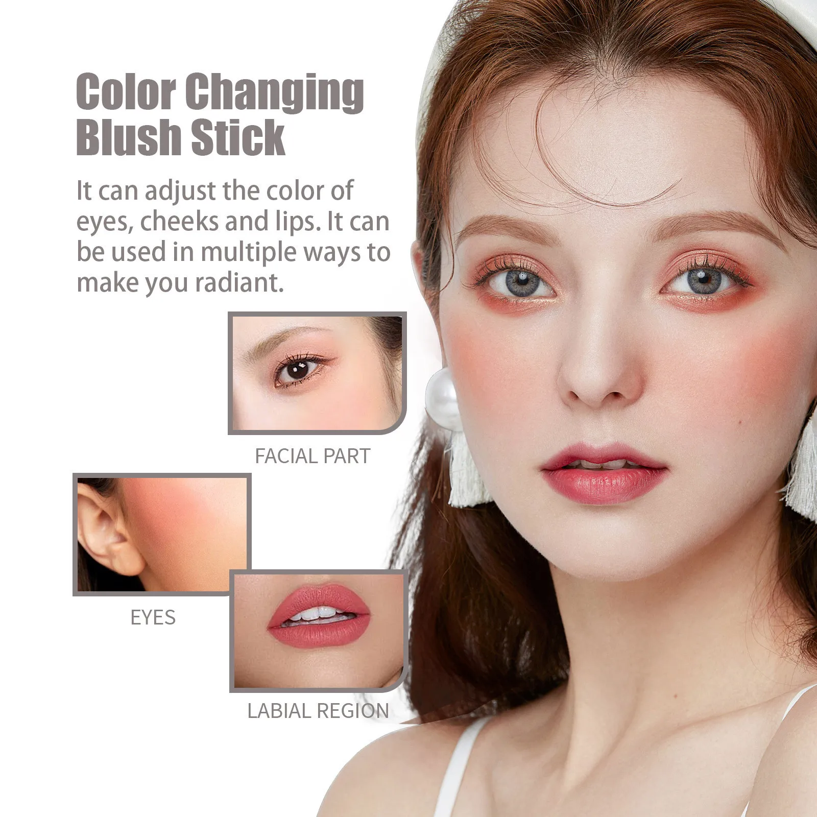 เปลี่ยนสี Blush Stick Make Up Face Contouring Shadow Blusher Cheek Tint กันน้ําลิปสติกติดทนนาน Brighten เครื่องสําอาง