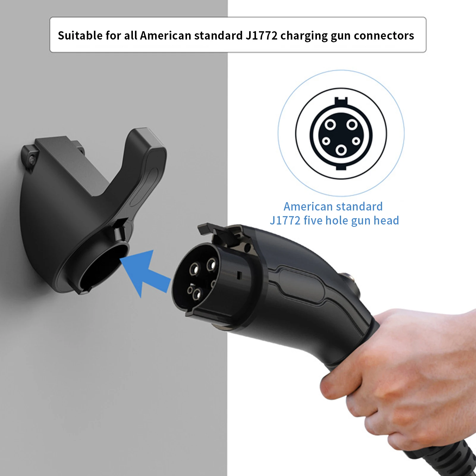 J1772 Charger Nozzle Holster Dock EV Charger Holder Electric Vehicle EV Car Wall-Mount Gun-Head Socket Connector