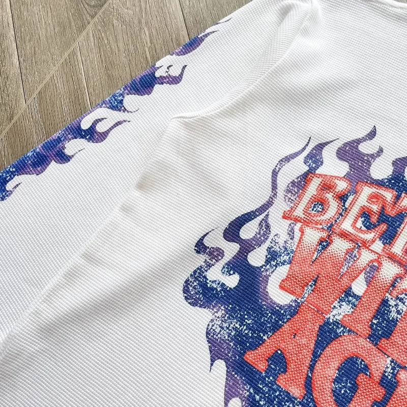 Better with Age Blue Flame Bald Eagle Retro Waffle Long Tee for Men Women