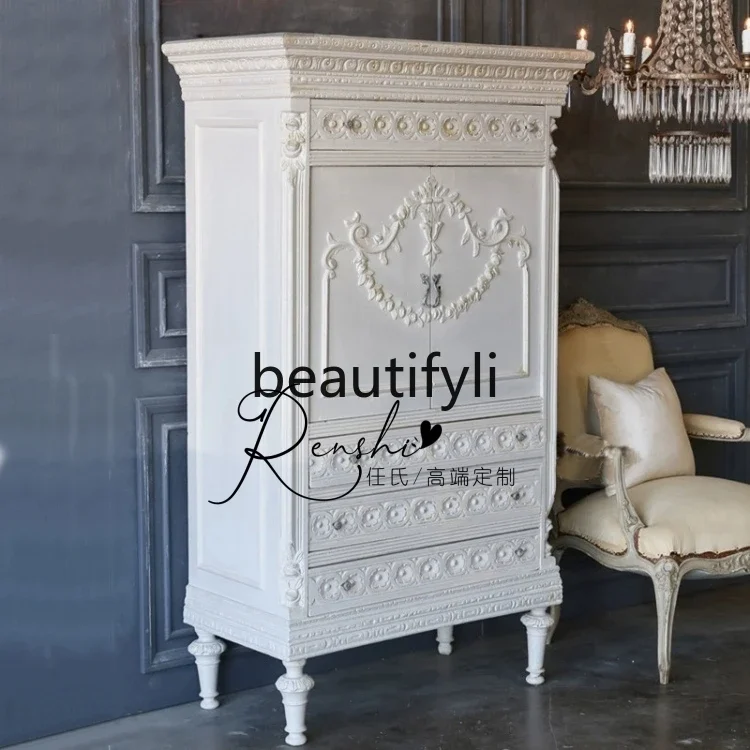 

A139 French retro carved entrance high cabinet living room dining side European homestay storage cabinet