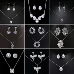 Luxury Water Drop Pendant Necklaces Earrings Sets Shininy Cubic Zircon for Women Bridal Wedding Designer Jewelry Set Atacado