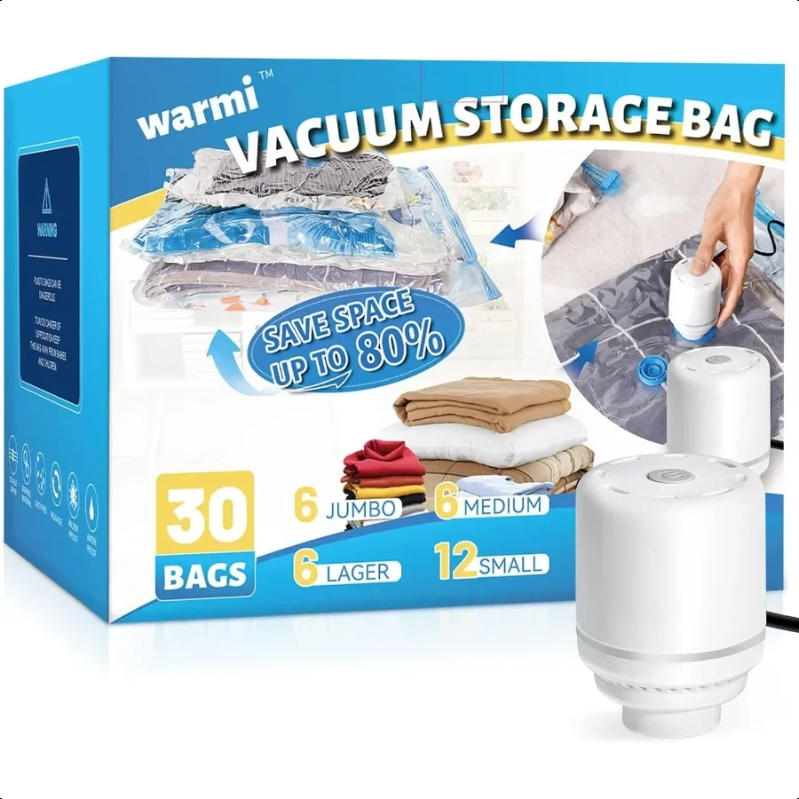 

30 Pack Vacuum Storage Bags with Electric Air Pump Vacuum Seal Bags for Clothing Travel Space Saver Bags for Blanket Duvets Pil