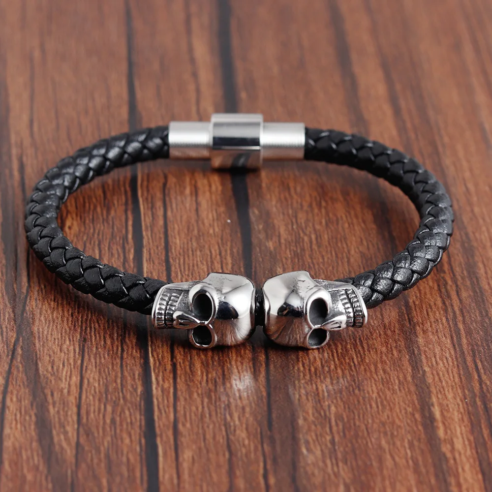 Pulseras tejidas de acero inoxidable para hombres, joyería gótica de alta gama, Calavera, lote de pulseras, venta al por mayor