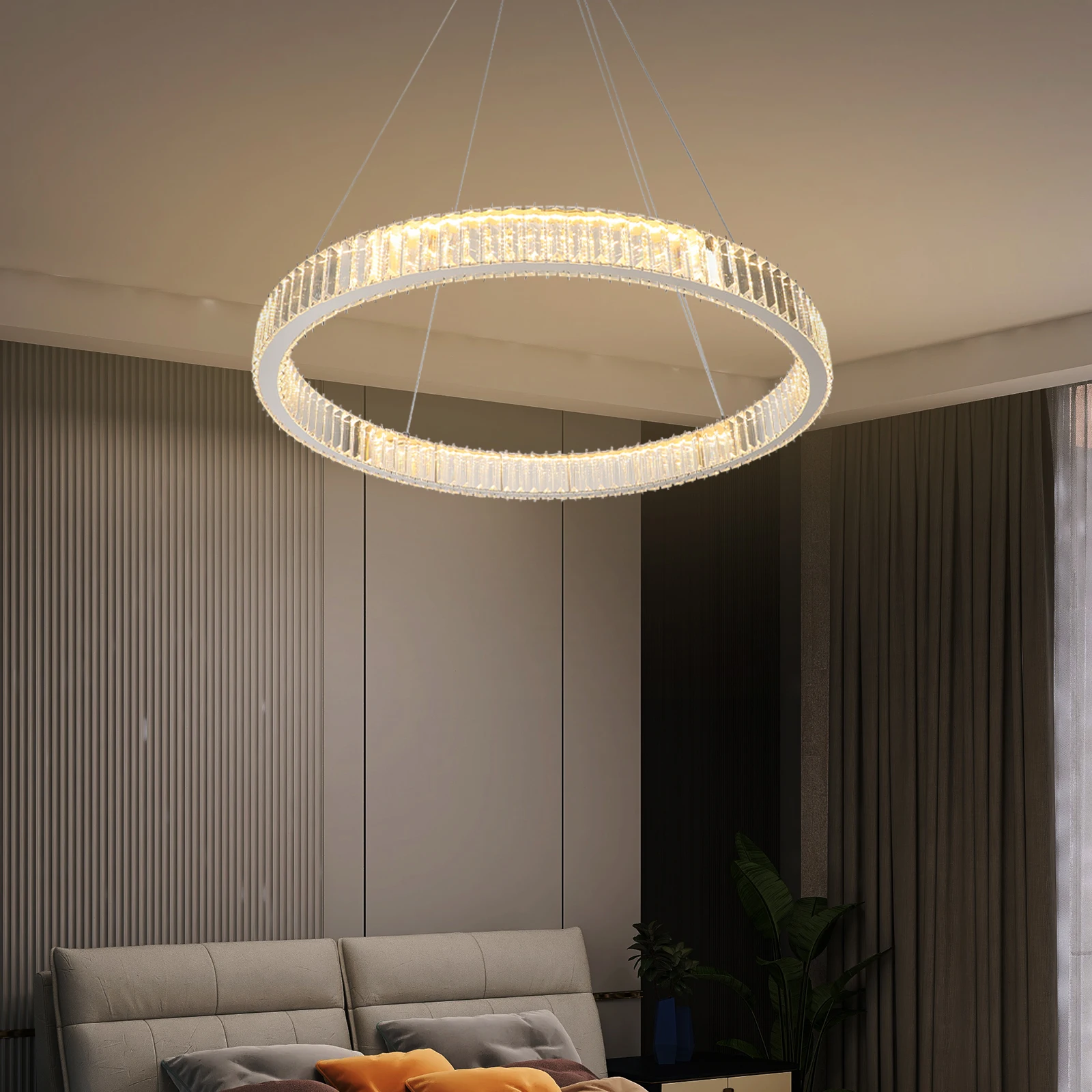 

Modern K9 Crystal Chandelier Dimmable LED 31.5" Ring Pendant Light Adjustable for Dining Room Living Room