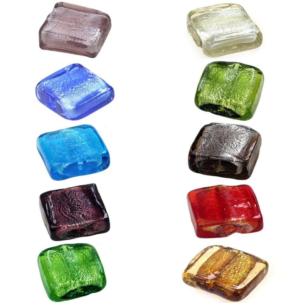 

25MM 2PCS/Lot Multicolor Inside Silver Foil Lampwork Glass Square Beads DIY Bracelet Necklace Earring For Jewelry Making