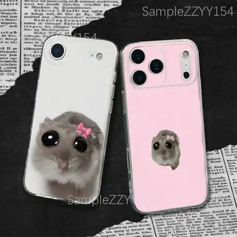 Funny Sad Hamster Meme Phone Case For iPhone 17,16,15,14,13,12,11 Pro,Max,Plus,X,XS,XR,SE4,E Mini Transparent Soft Cover