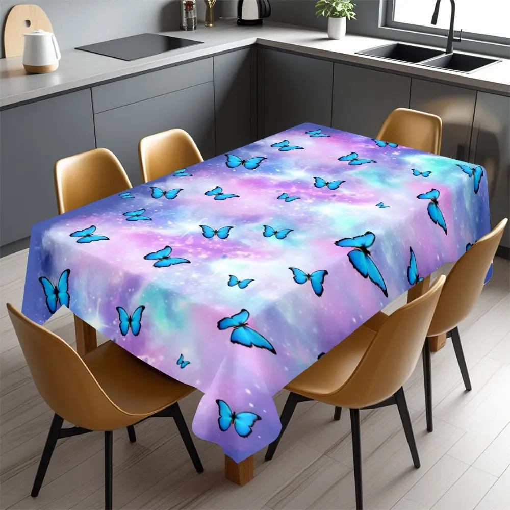 Vibrant Galaxy Butterfly Tablecloth Waterproof Spillproof Dining Table Cover for Home Party Decor
