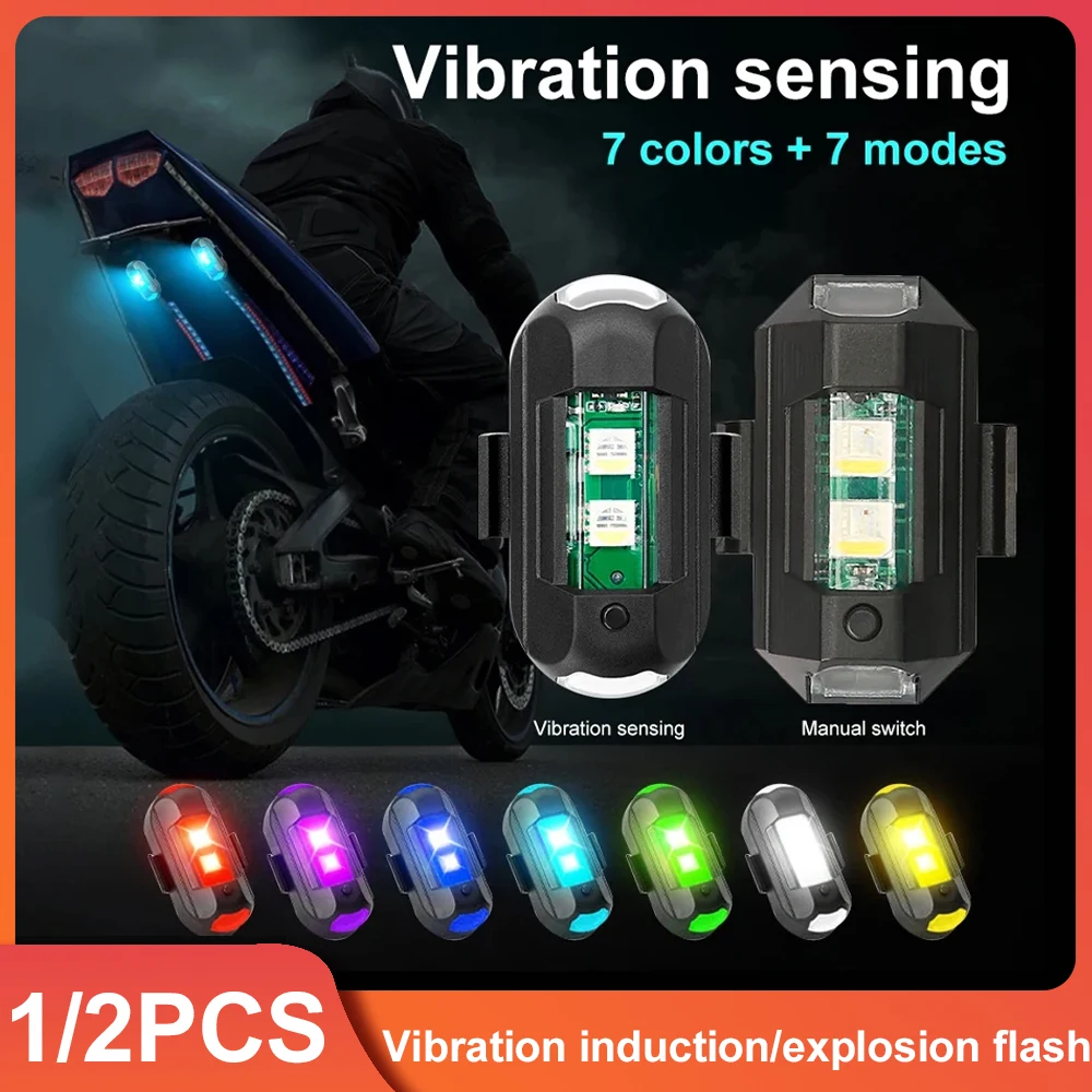 2Pcs Motorcycle Lights Drone Strobe Light USB LED Anti-Collision Bike Aircraft Night Flying Mini Flashing Warning Signal Light