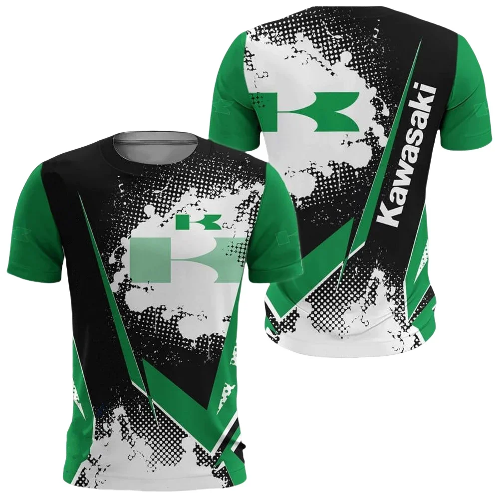 

Мужская мотоциклетная мужская футболка Kawasaki с круглым вырезом, быстросохнущая, удобная и модная, повседневная одежда для занятий спортом на открытом воздухе