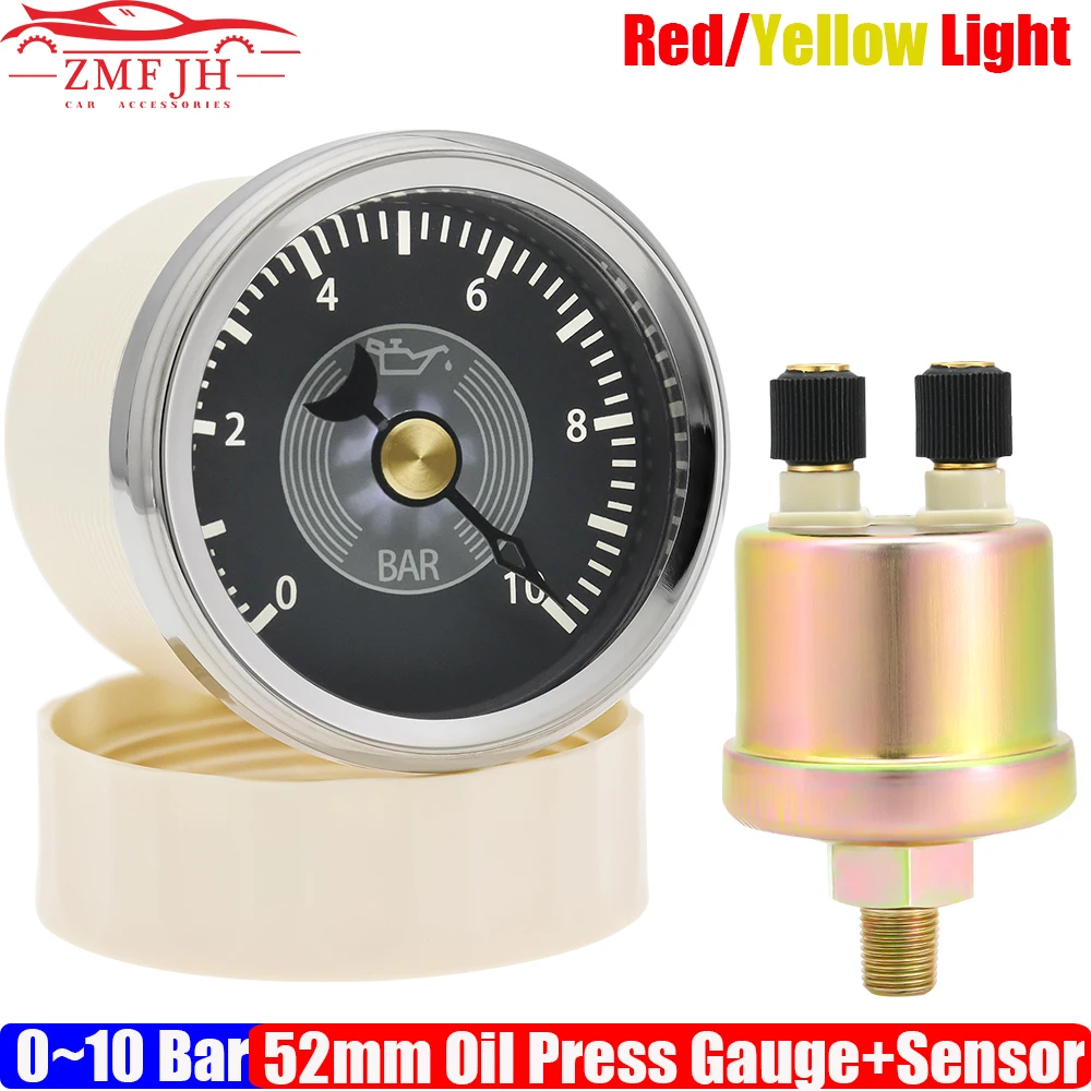 

Yellow/Red LED 2"52mm Oil Pressure Gauge with Sensor Retro Vintage 0-10Bar Oil Press Meter Indicator for Car Boat Yacht DC12V24V
