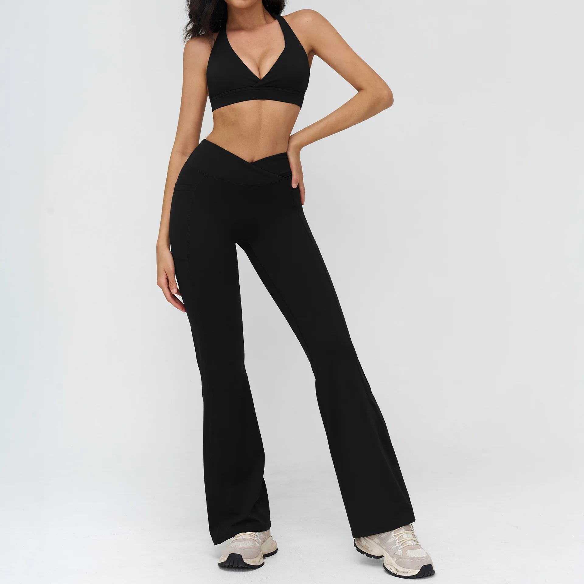 بدلة اليوغا 2 قطعة مجموعة رياضية ملابس الصالة الرياضية النساء رياضية الجري تجريب الملابس طويلة الأكمام الرياضة الصدرية ملابس رياضية ملابس اليوغا #5