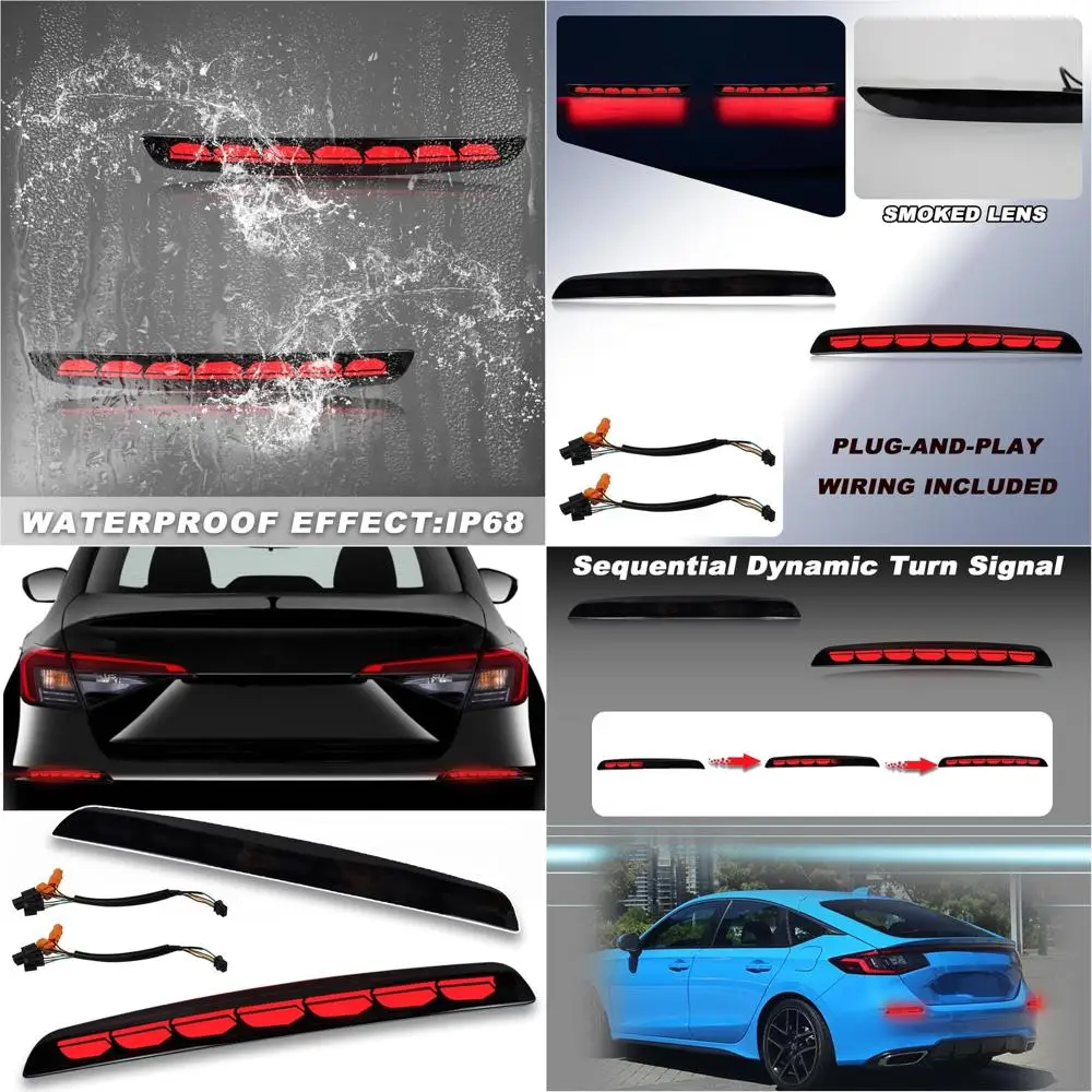 

2022-2024 Honda Civic LX Sport EX Touring LED Rear Bumper Reflector Brake Tail Lights Kit with Turn Signals & Daytime Running Li