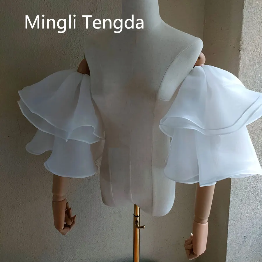 Mingli Tengda White Lotus Leaf Sleeves Double-layer Arm Covering Sleeves Wedding Sleeves Fingerless Organza Exaggerated Goves