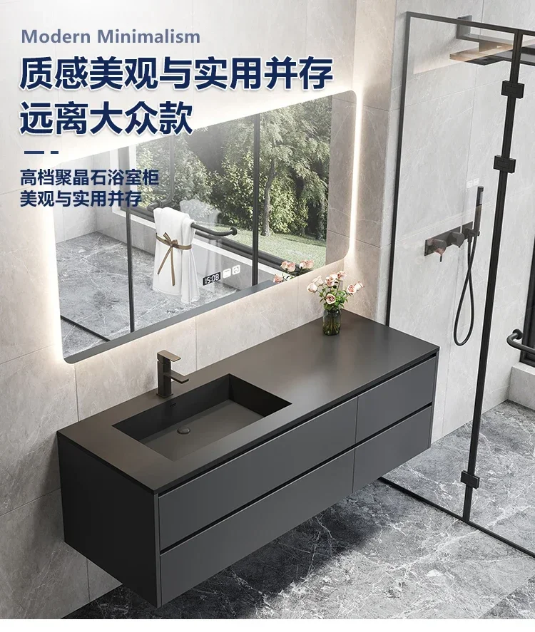 

Italian minimalist black integrated wash basin bathroom cabinet combination bathroom washstand washbasin