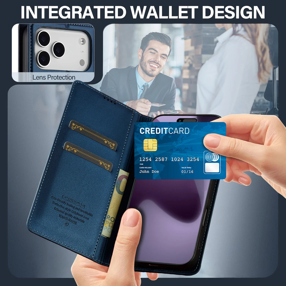 

L1 For iPhone Air 17 Pro 16 15 14 13 12 11 Wallet Stand Case PU Leather Flip Holster Protect Full Cover Shockproof Shell Manetic