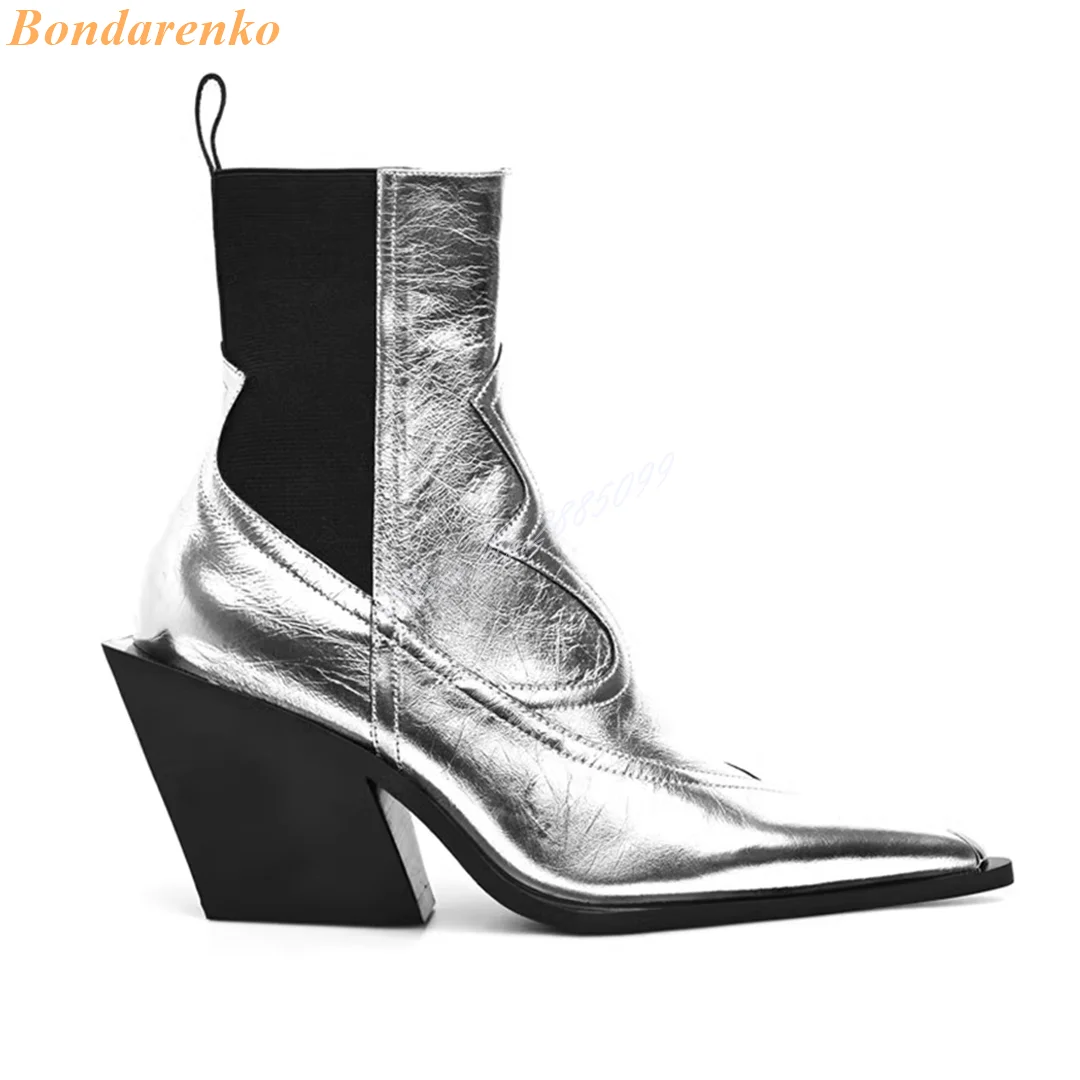 Stivali Slim a punta tacchi spessi in pelle solida stampati Slip On stivaletti donna Sexy Style Designer Winter Party scarpe Casual