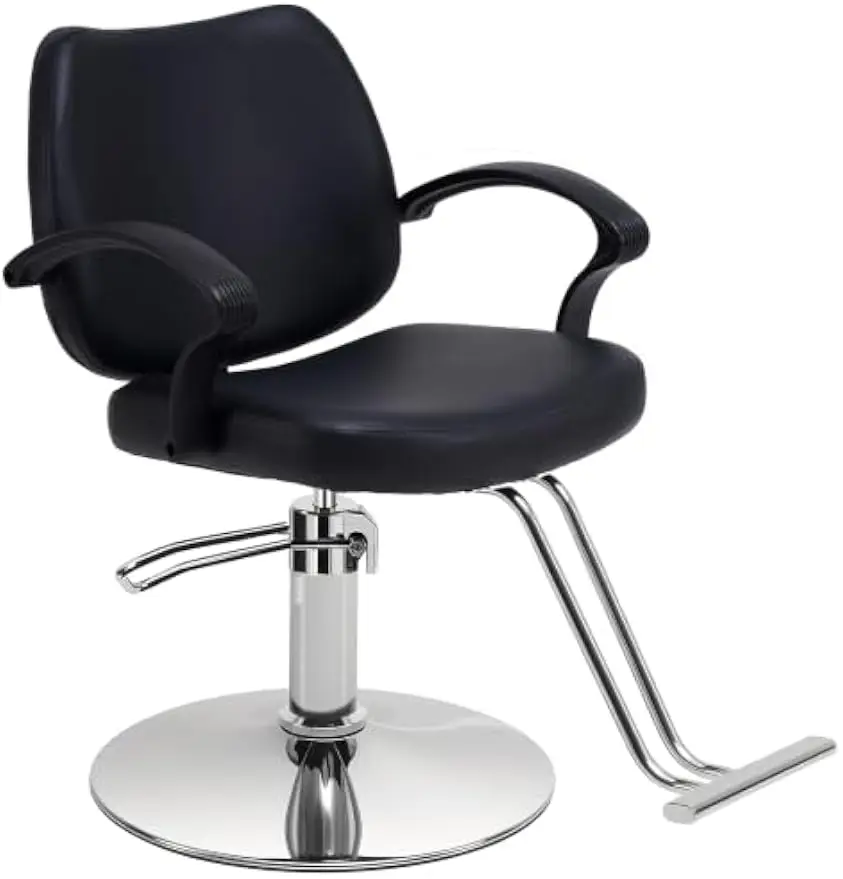 Hair Salon Chair For Stylist, Hydraulic Barber Styling Chair, Salon Barbershop Spa Studio Equipment, Adjustable Swivel Thick Padded PU Leather Seat, Classic Modern Style, Black, 1 Piece