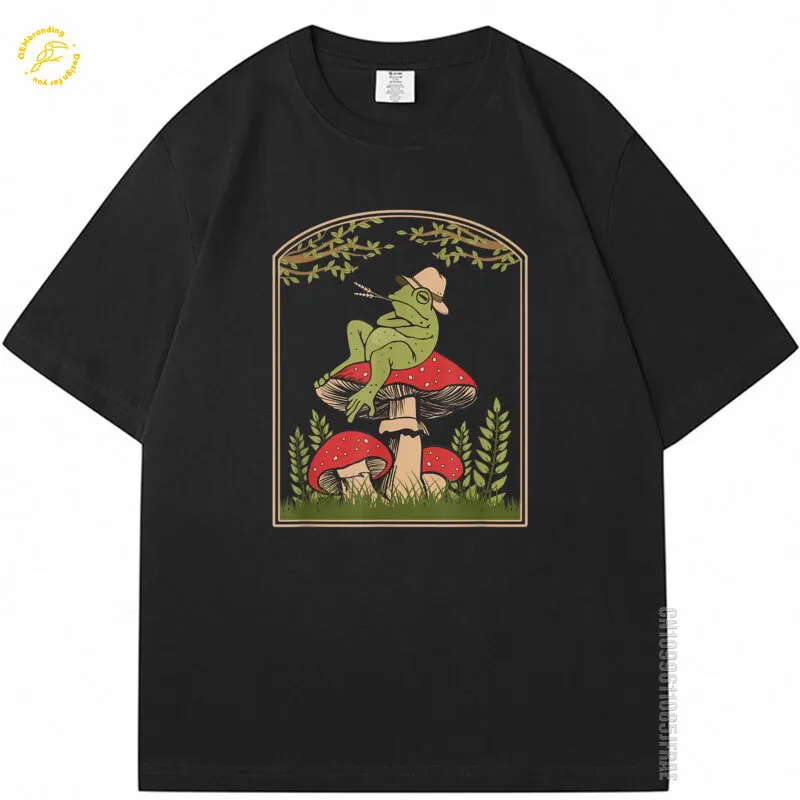 

Cottagecore Aesthetic Frog Goblincore Mushroom Toad Fungus Oversized T-Shirt Brazil Men's T Shirts Y2K Hombre Short Sleeve