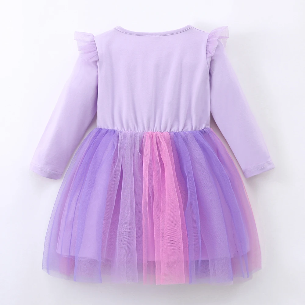 Toddler Girl Tutu Dress Purple Long Sleeved Rainbow Unicorn Prince Dress for Girls 2-7 Years