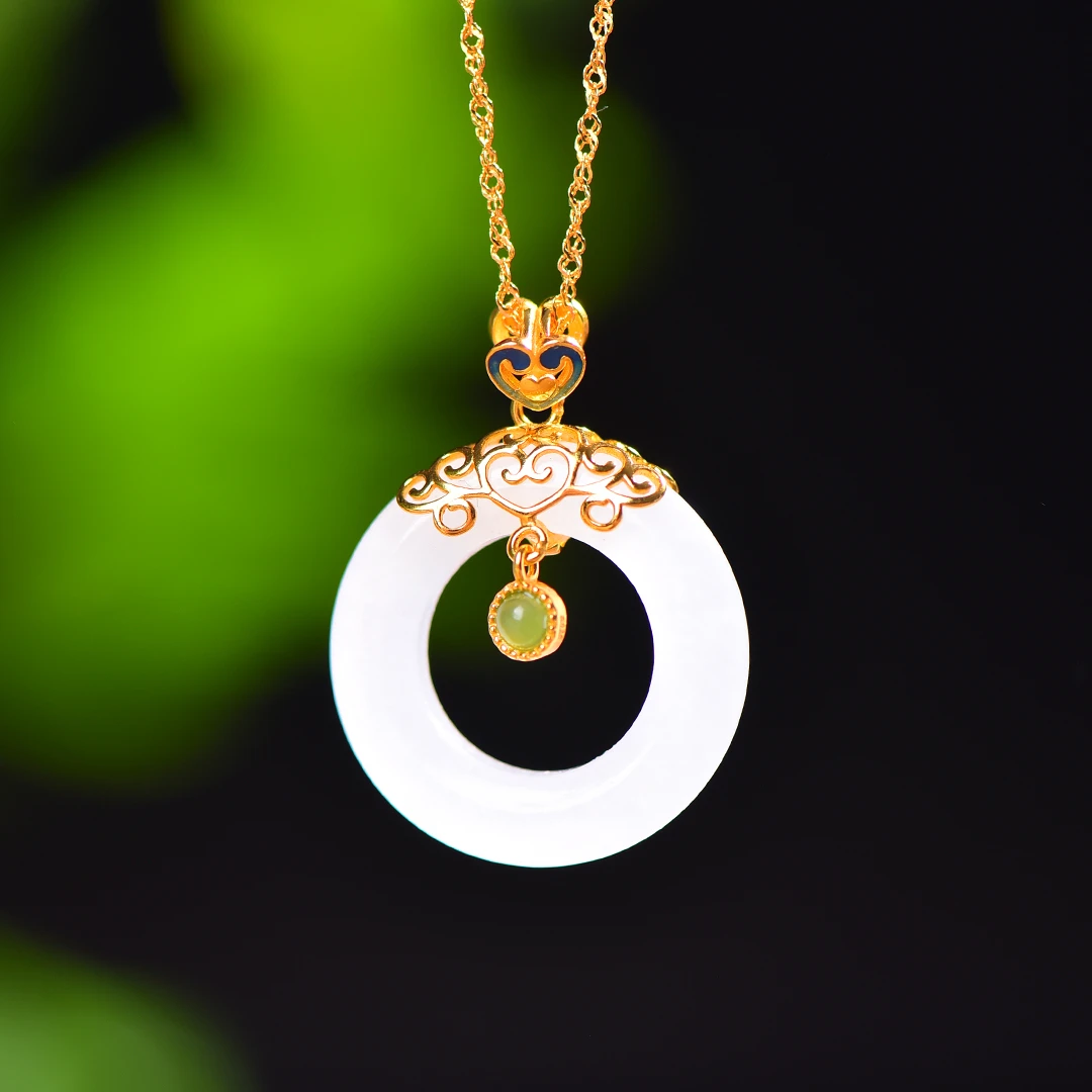 Genuine China Nephrite Stone White Hetian Jade Donut Pendant 925 Silver Necklace Women Certified Jewelry Girlfriend Mom Gifts