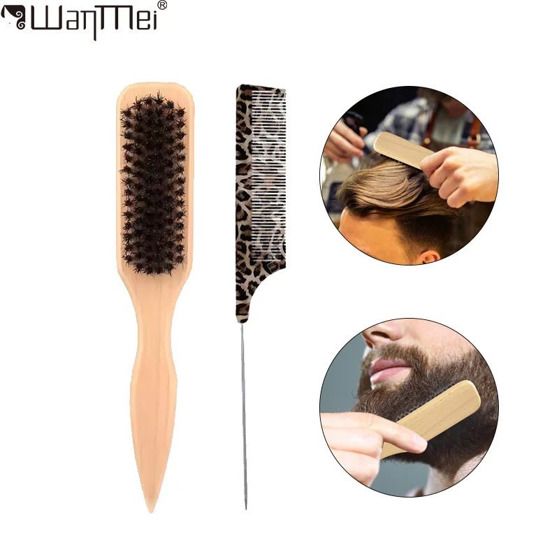 

2 шт., щетка для бороды из щетины кабана для мужчин, инструмент для укладки и ухода за натуральными волосами, термостойкая для ежедневного использования, для типов бороды