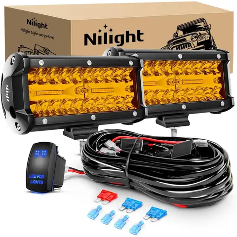 Nilight Led Light Bar 2PCS 6.5 Inch Amber 120W Spot Flood Combo Waterproof Triple Rows Off Road Fog Lights with 12V 5Pin Rocker Switch Wiring Harness Kit-2 Lead