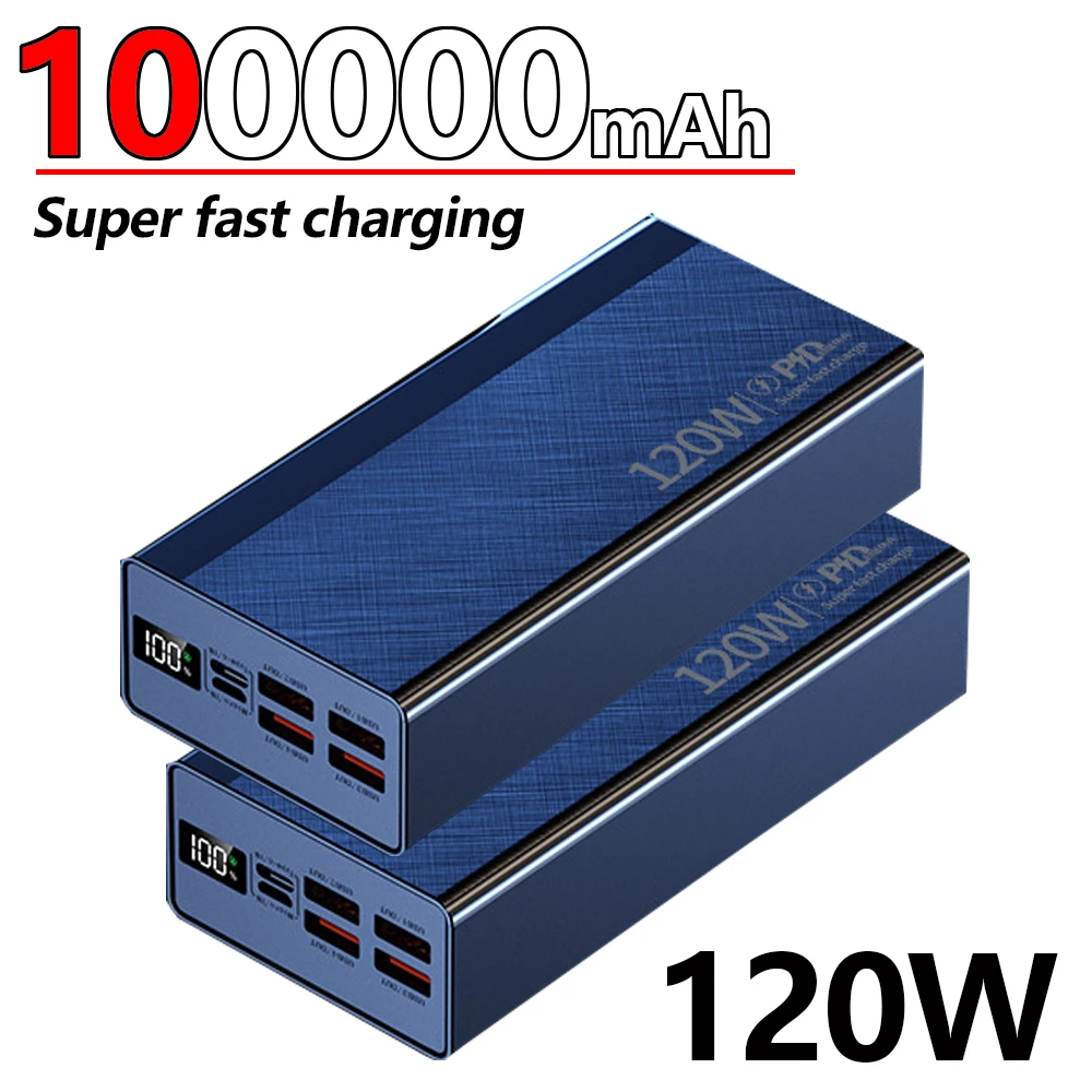 

120W Power Bank 100000mAh Super Fast Charging Portable Charger phone External Battery For iphone Xiaomi Samsung Spare Battery