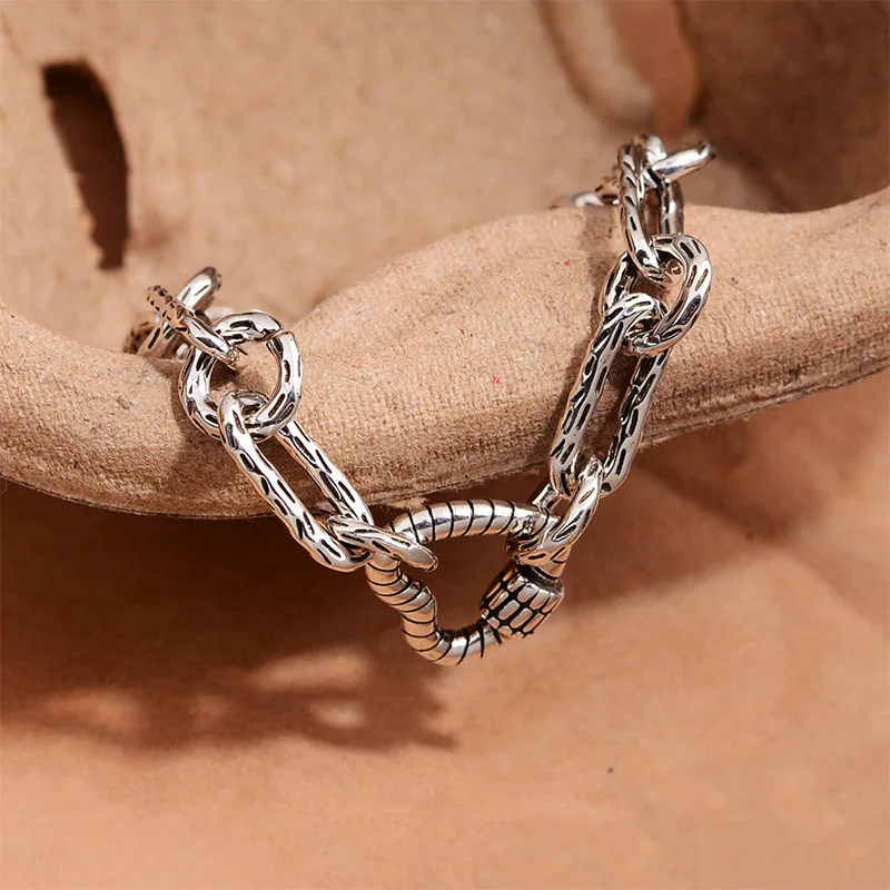 Foxanry Silver Color Thick Chain Love Heart Bracelet For Women Couples Trendy Simple Vintage Elegant Birthday Jewelry Gifts