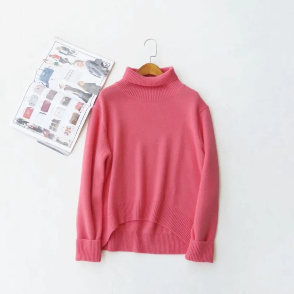 Cashmere Thick Long Sleeve Half Turtle Sweater Loose Casual Knitted Women Pullovers