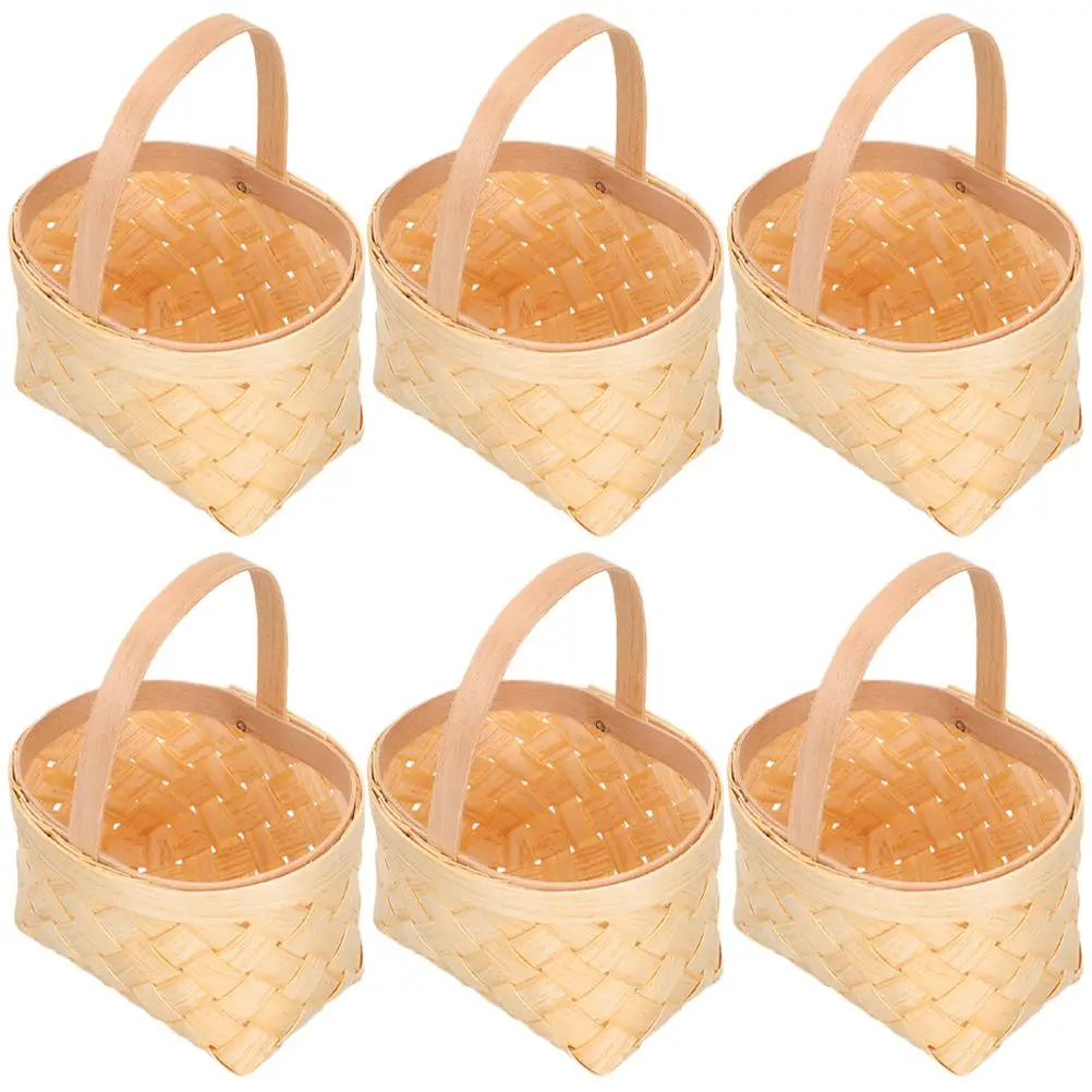 

6 Pcs Mini Wooden Basket Party Candy Baskets Storage Picnic Favor Woven Folding