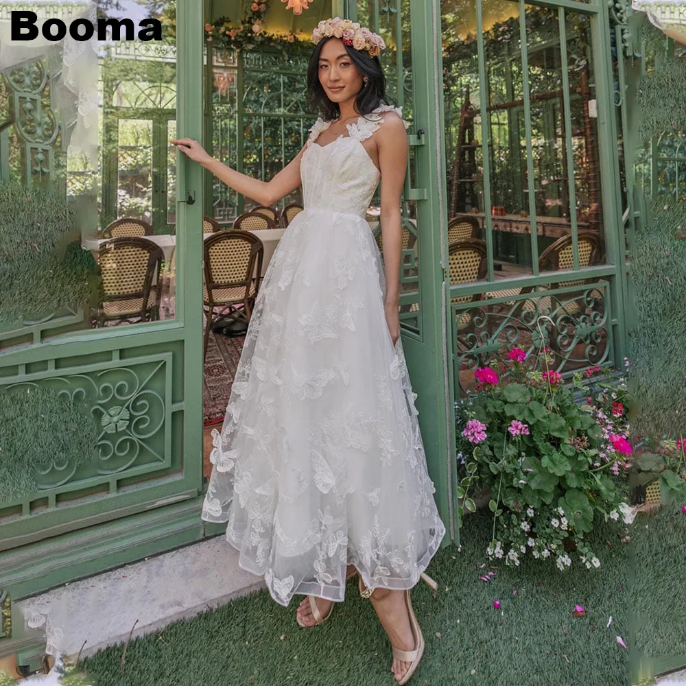 Booma Fairy A-Line Wedding Party Dresses Sweetheart Sleeveless Butterfly Lace Brides Dresses for Women Lace Up Prom Gown Bespoke